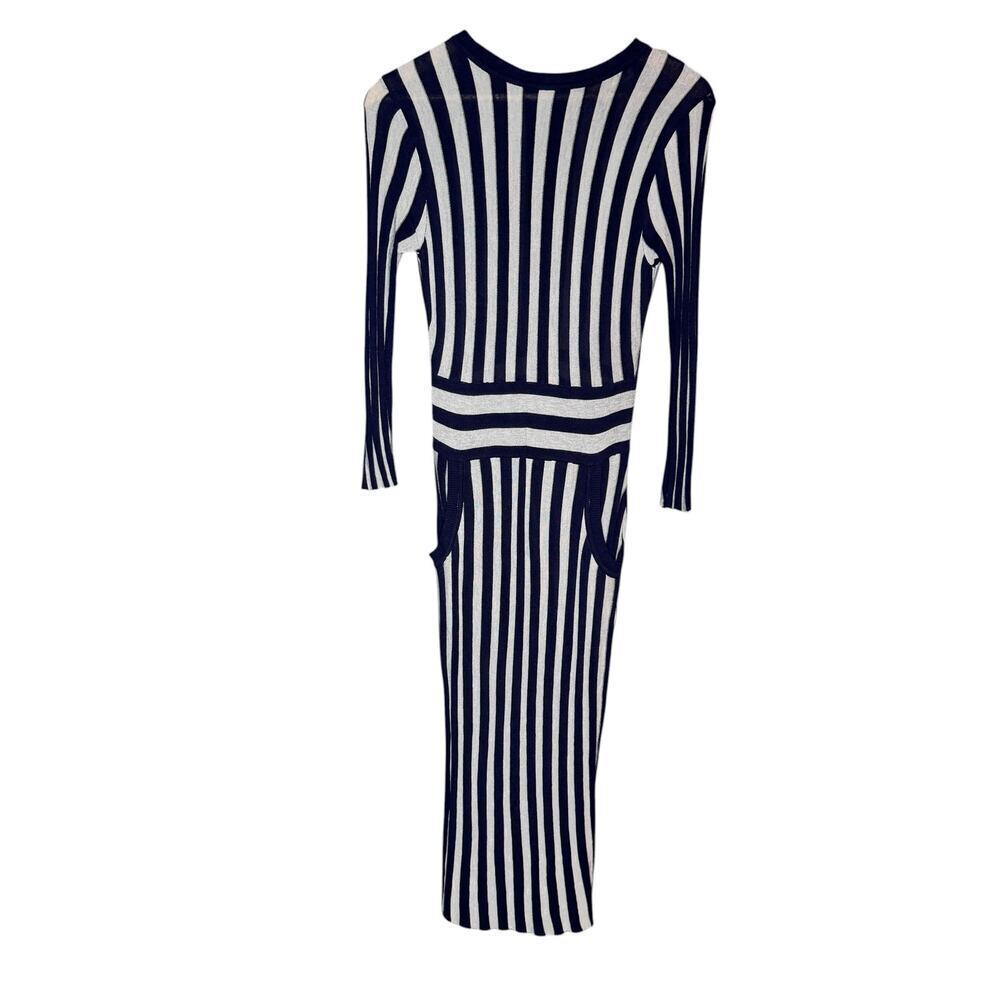 Zapelle Knit Sweater Dress Womens S 6 Blue Striped Long Sleeve Pockets
